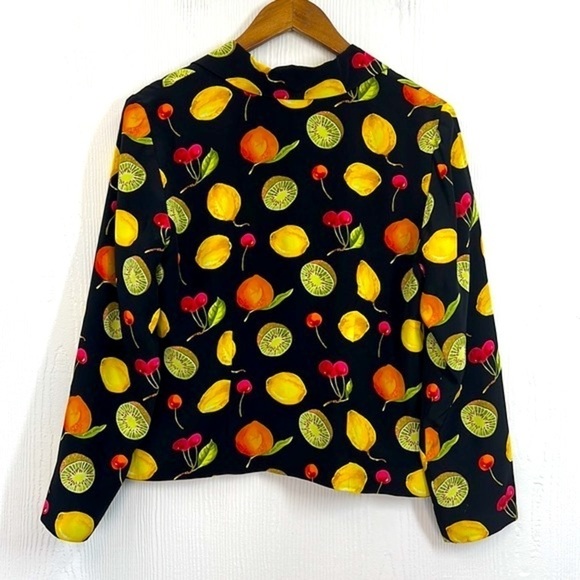 Maggy L - Bright Colorful Fruit Long Sleeve Button Down Silk Top Size 6 Petite - Picture 12 of 13